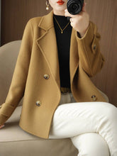 Aurohaya Women’s Double Breasted Peacoat with Notched Collar Short Elegant Casual Winter Coat